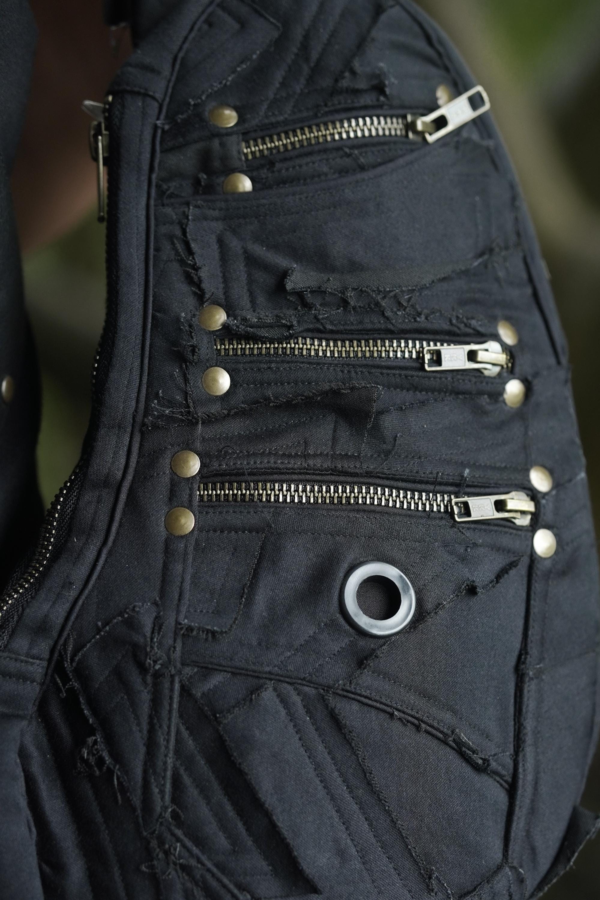 Black Patchwork Cotton Twill Sling Bag — view 6