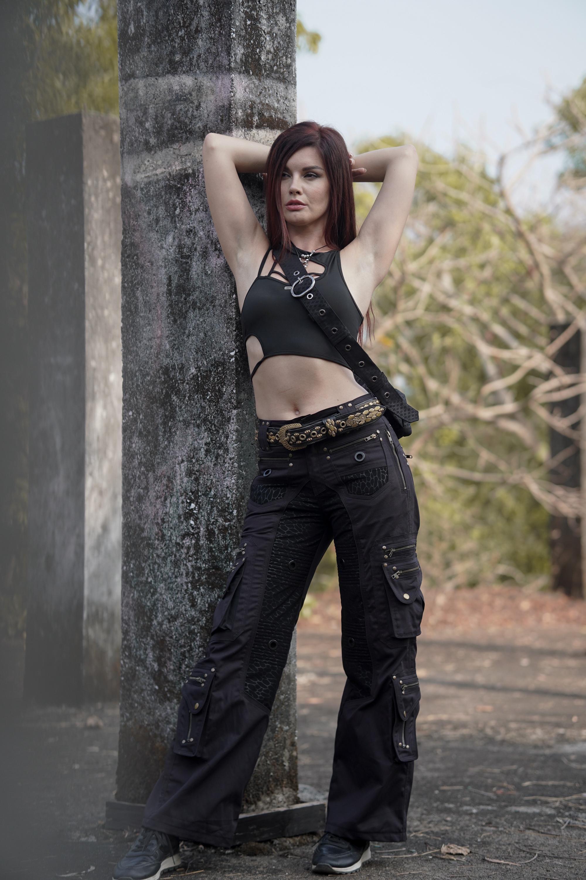 Black Cotton Twill Wide Leg Cargo Pants — view 5