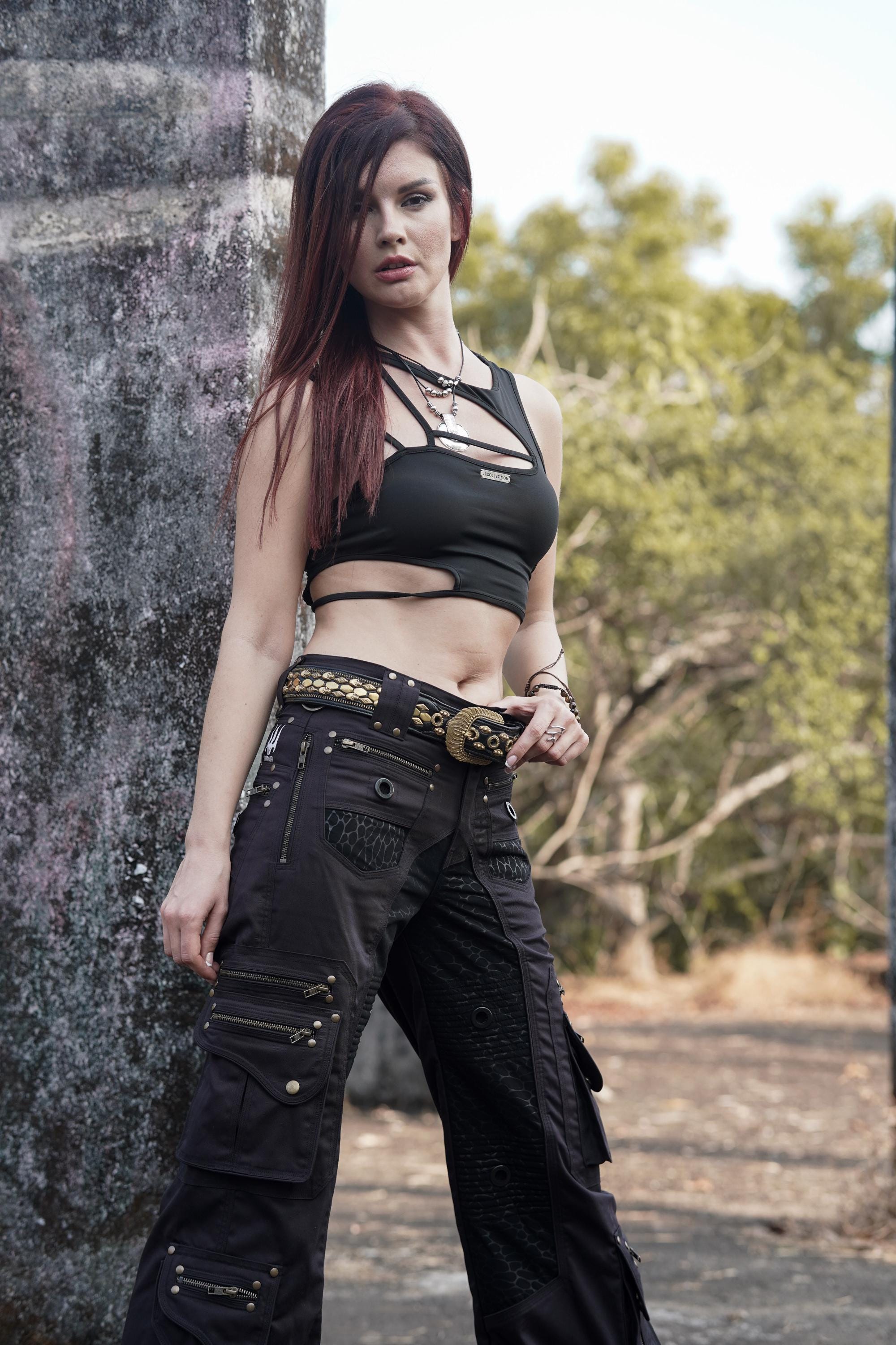 Black Cotton Twill Wide Leg Cargo Pants — view 7